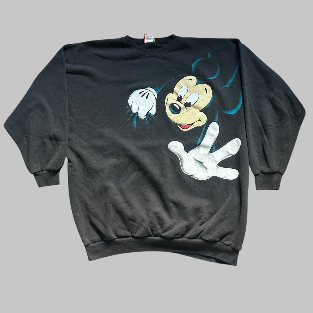 Vintage Mens 4xl Disney Mickey Mouse Black Crewneck Sweater Made In Usa